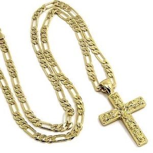 14k Italy gold Figaro chain and nugget cross